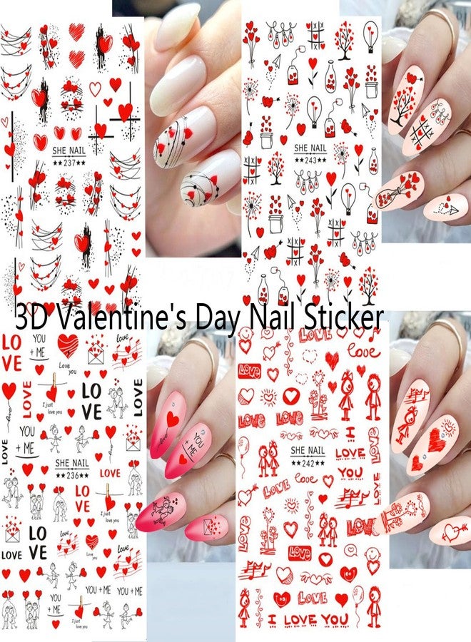 WAFOLOZE Valentines Nail Stickers - Valentine's Day Nail Decals 3D Self-Adhesive Valentines Stickers Love Heart Rose Decals for Women Nail Art(12 Sheets) - Image 4